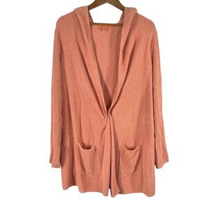 Barefoot Dreams Cozychic Ultra Lite Hooded Open Front Cardigan Orange SIZE LARGE